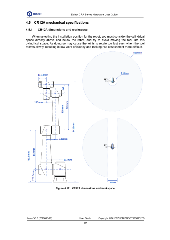 DOBOT CR12A寸法図