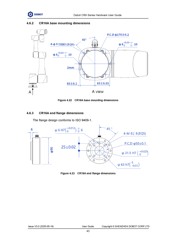 DOBOT CR16A寸法図