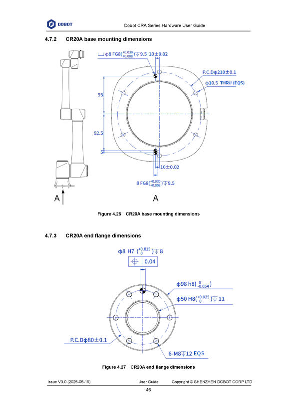 DOBOT CR20A寸法図