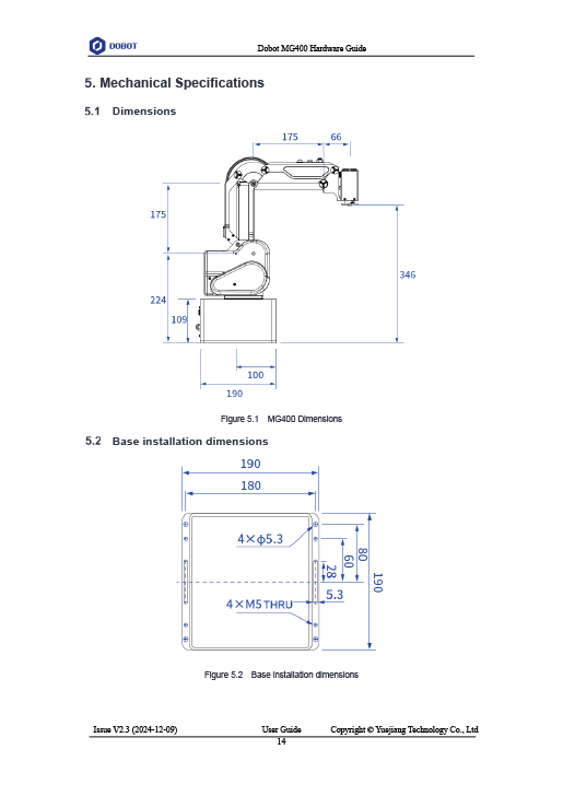 DOBOT MG400寸法図