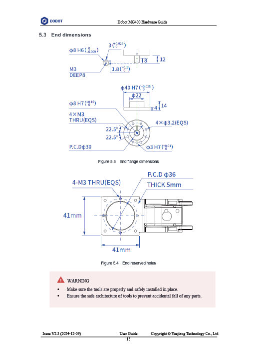 DOBOT MG400寸法図