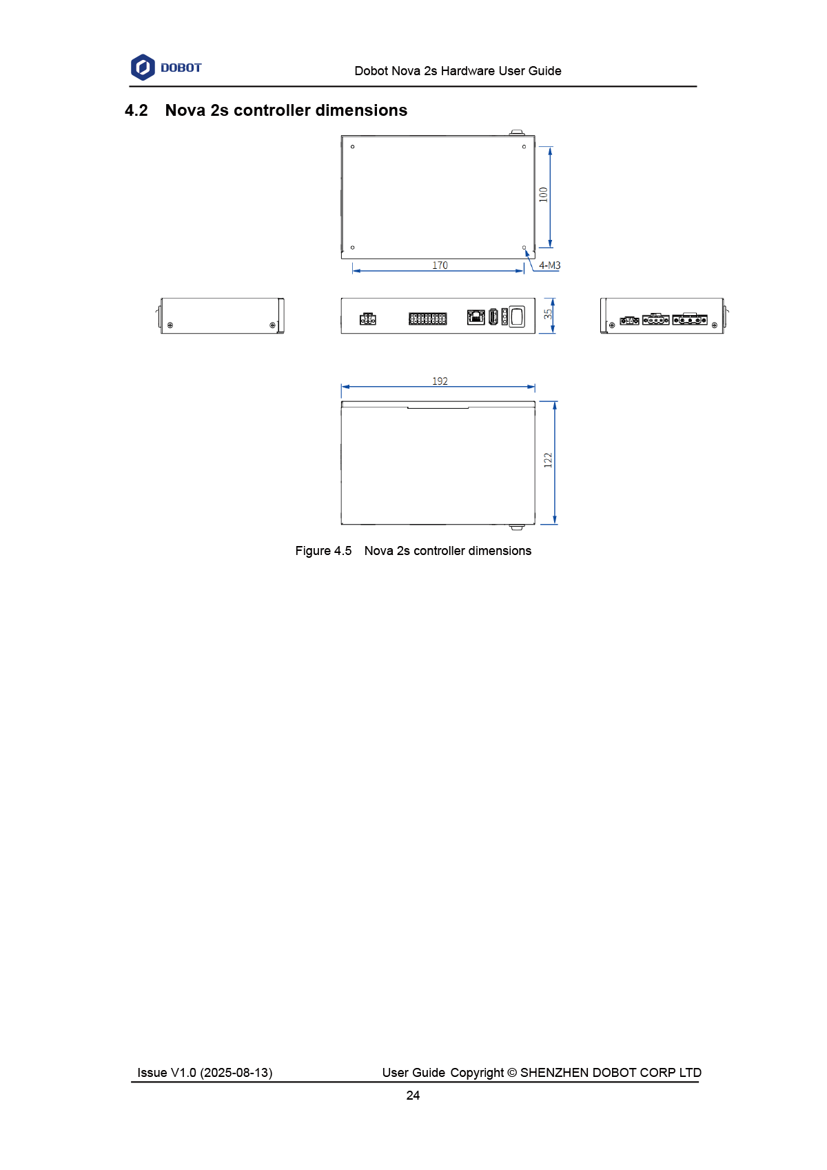 DOBOT NOVA2sコントローラー寸法図