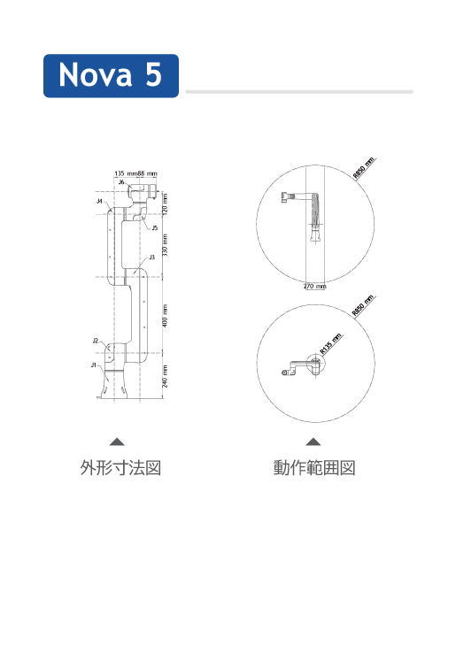DOBOT NOVA5gray寸法図